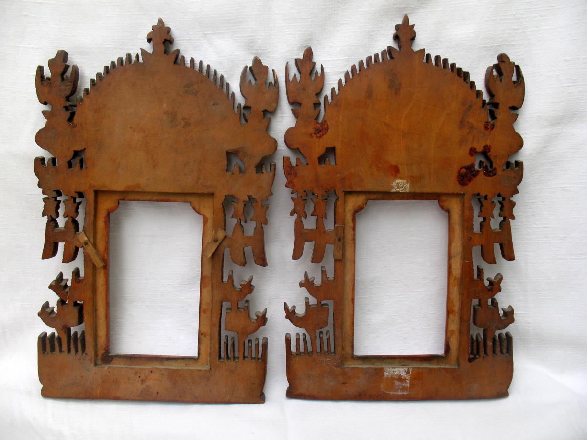 Pair Of Picture Frames Of Sculpted Wood. Decor With Birds. China, Late 19th Century-photo-3