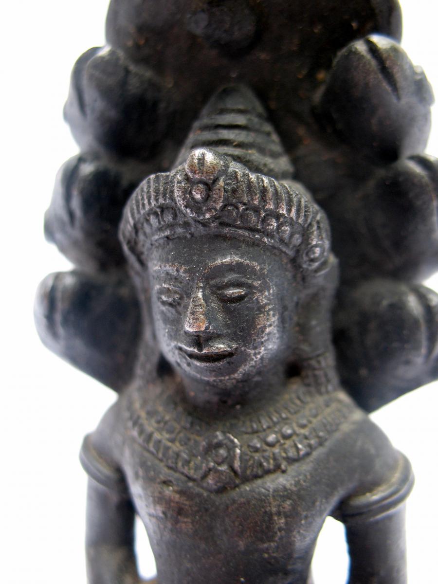 Bouddha aux cobras en bronze. Empire Khmer, Cambodge fin XIXème-photo-6