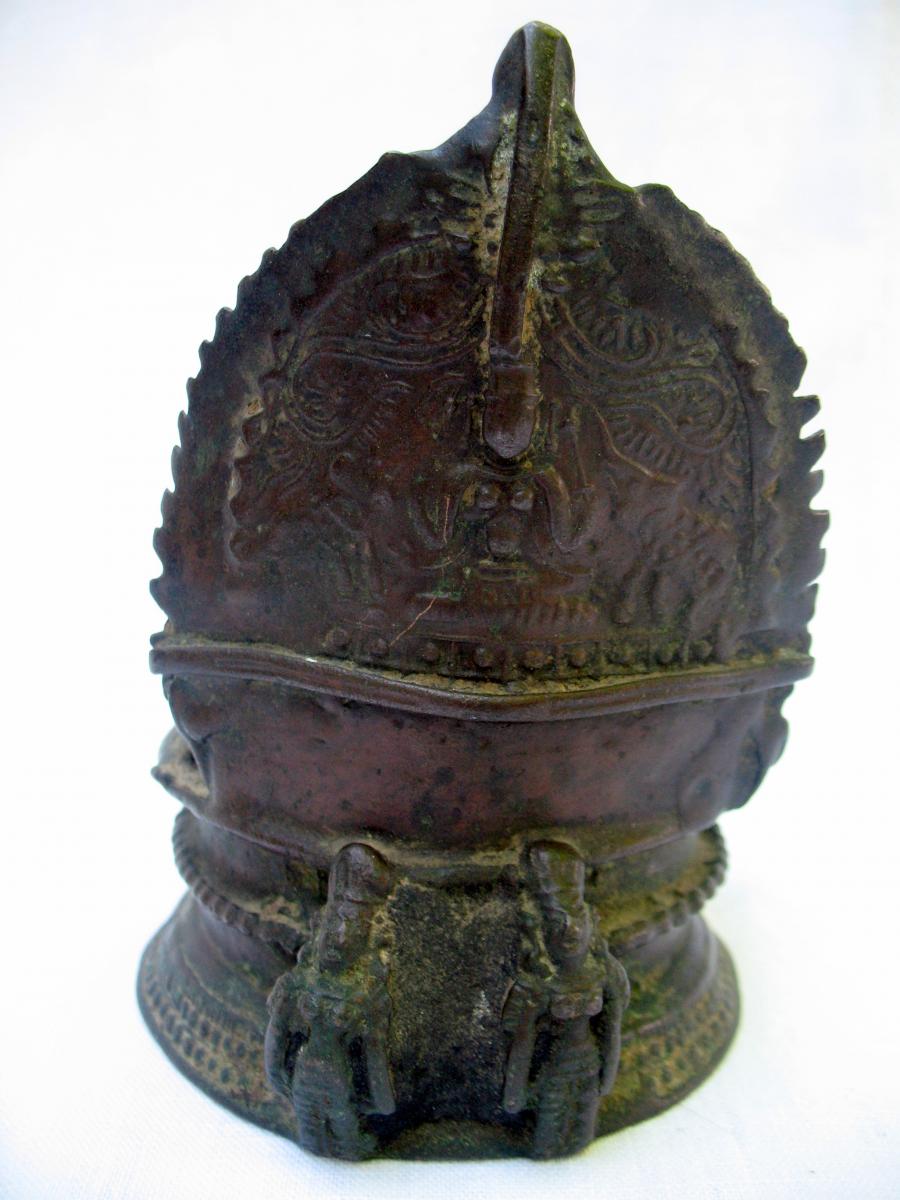 Bronze Oil Lamp Representing The Goddess Gaja Lakshmi. India, 19th Century-photo-2