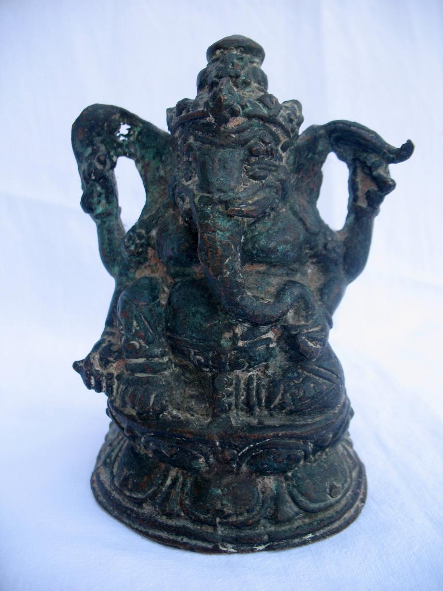 Statue en bronze du dieu Ganesh. Empire Khmer. Cambodge ou Laos, XVIIIème-photo-2