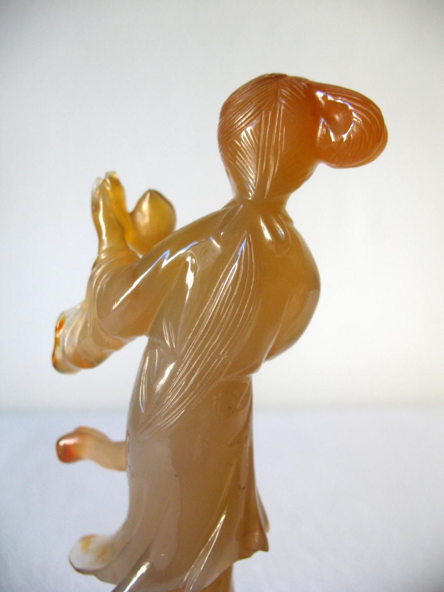 Carnelian Agate Sculpture From A Guanyin To The Lotus Flower. China, Late Nineteenth-photo-2