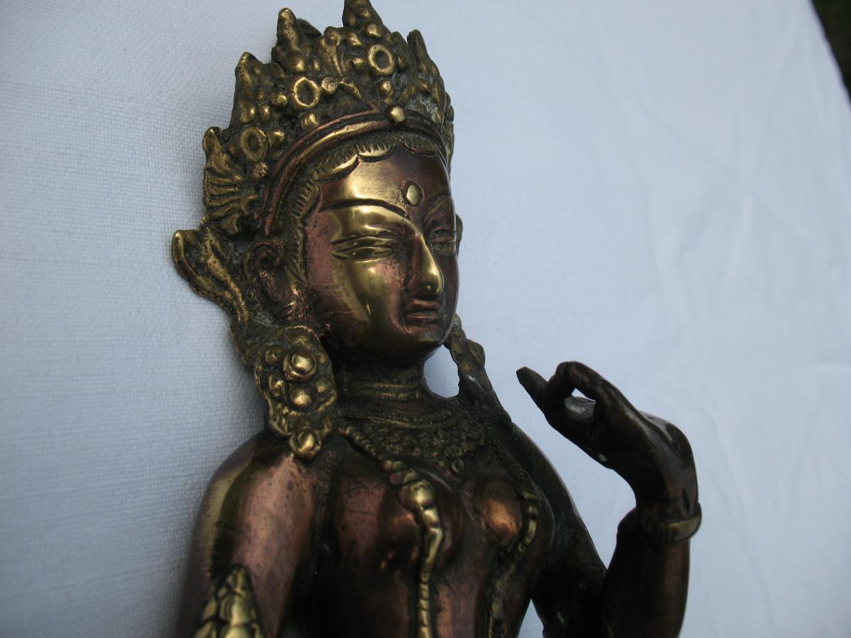 Tara Verte Debout En Bronze . Nepal-photo-4