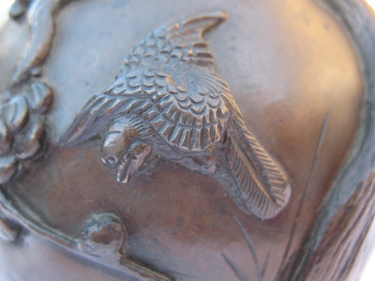 Vase Bouteille En Bronze . Japon.-photo-3