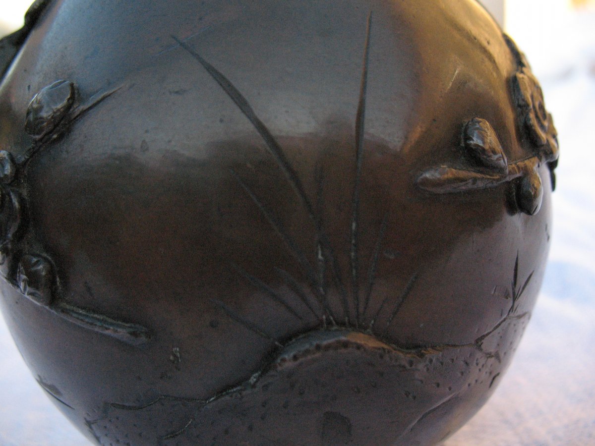 Vase Bouteille En Bronze . Japon.-photo-4