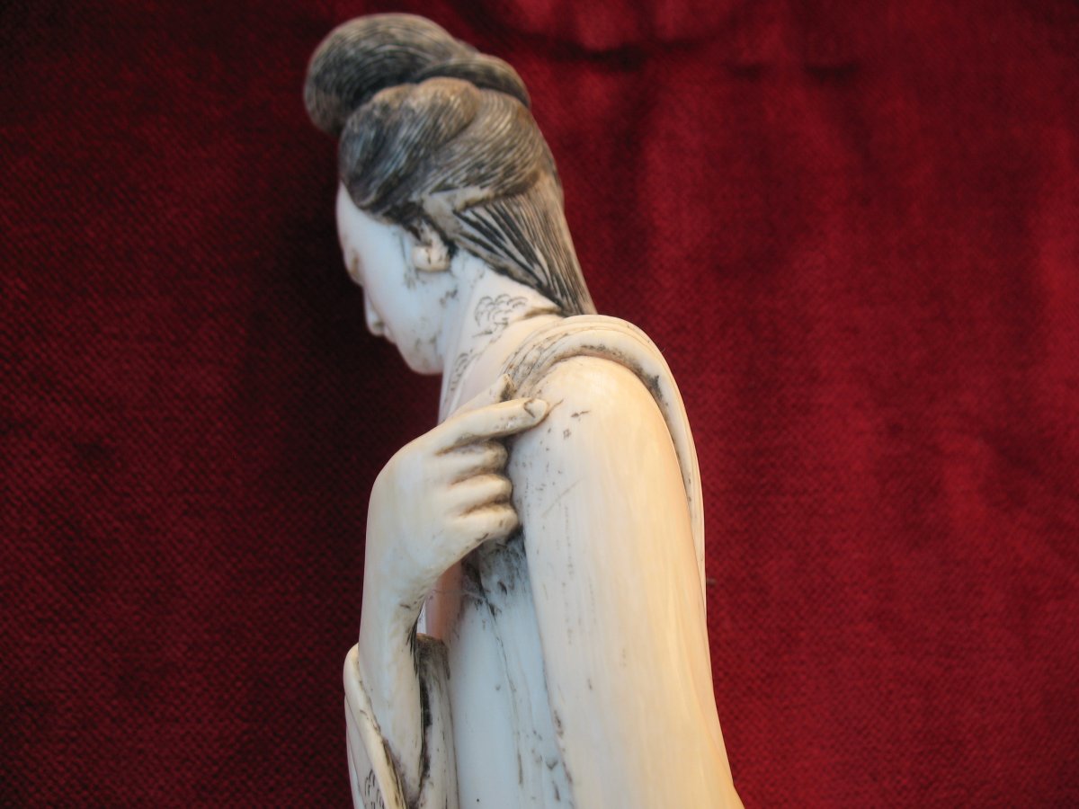 Guanyin ..statuette Chinese Woman In Ivory .... China-photo-4