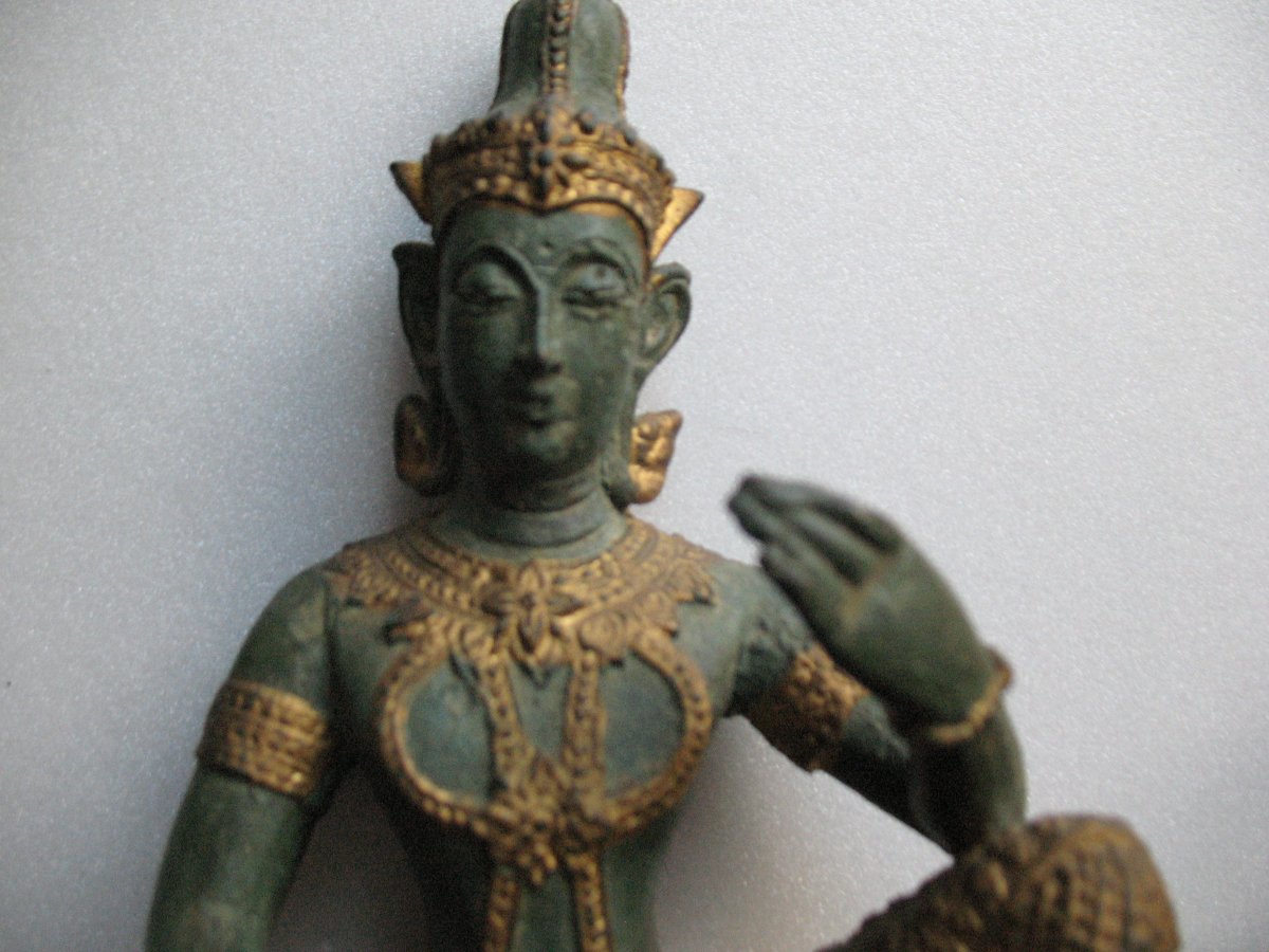 Statue En Bronze Apsara Musicien Debut XXeme-photo-2