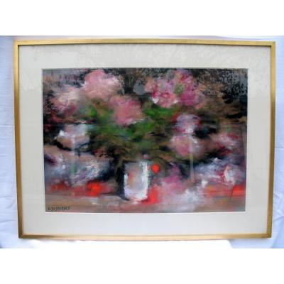 Grande aquarelle, bouquet de fleurs par Edith Desternes (1901-2000)