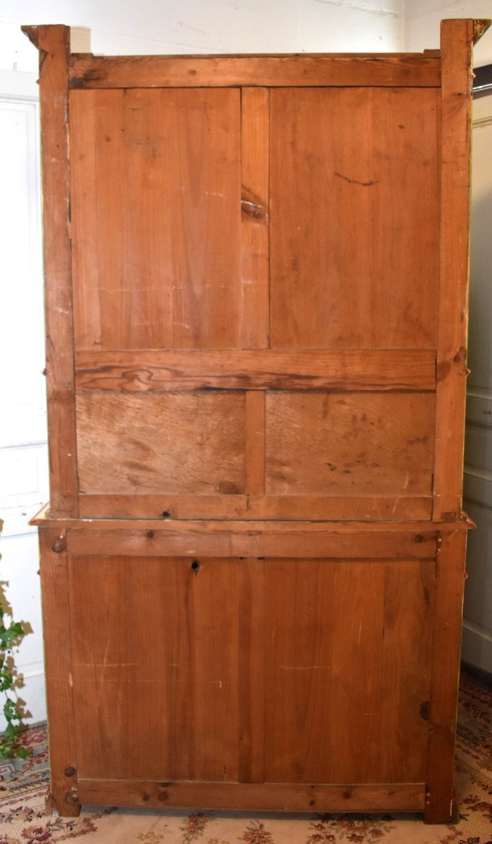 Painted Double Body Buffet With Two Glass Doors And 2 Lacquered Leaves With Floral And Fruit Decor-photo-8