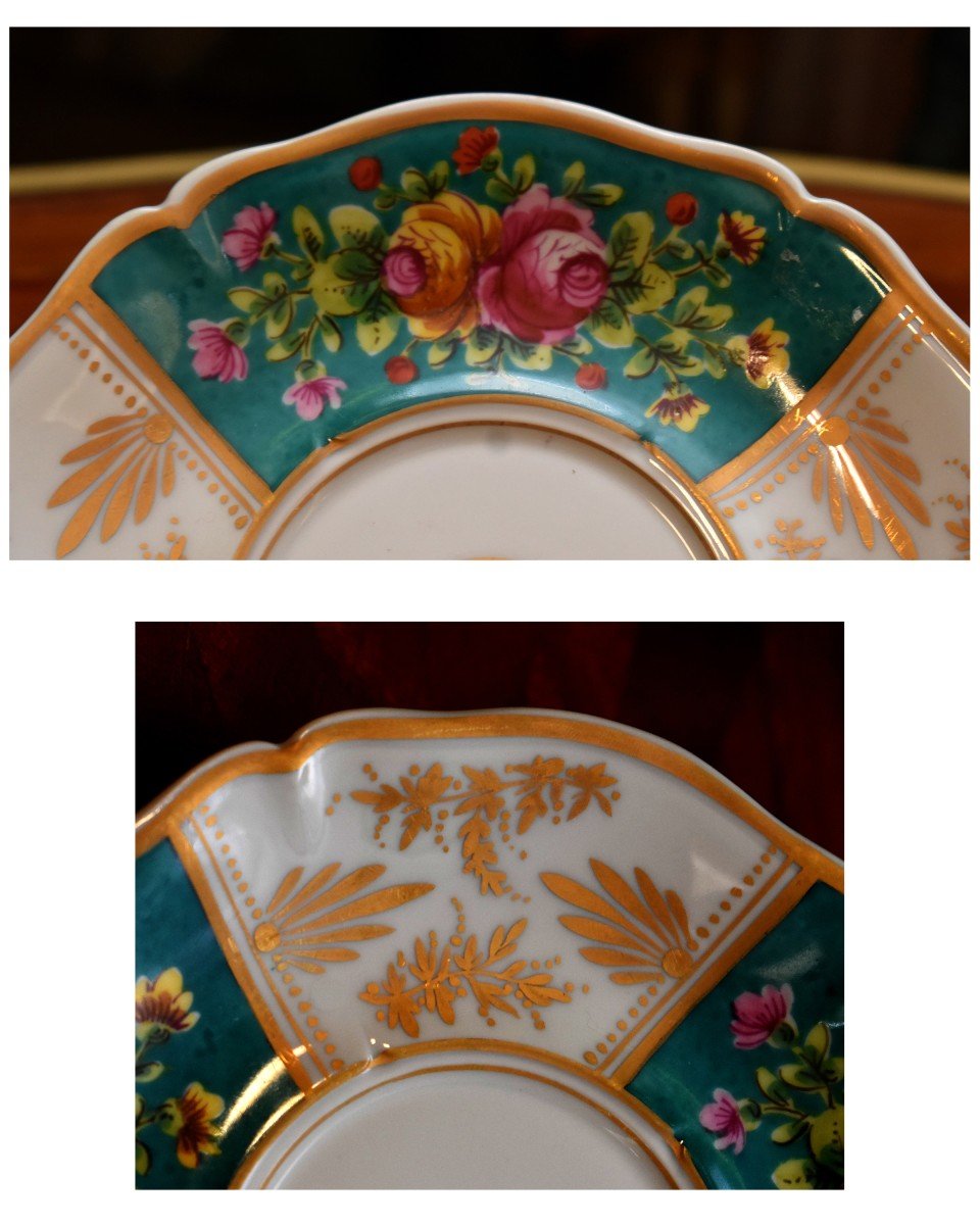 Paire De grandes Tasses En  Porcelaine De Limoges pour Bouillon , Chocolat Etc... Entièrement Peint Main , décor floral-photo-7