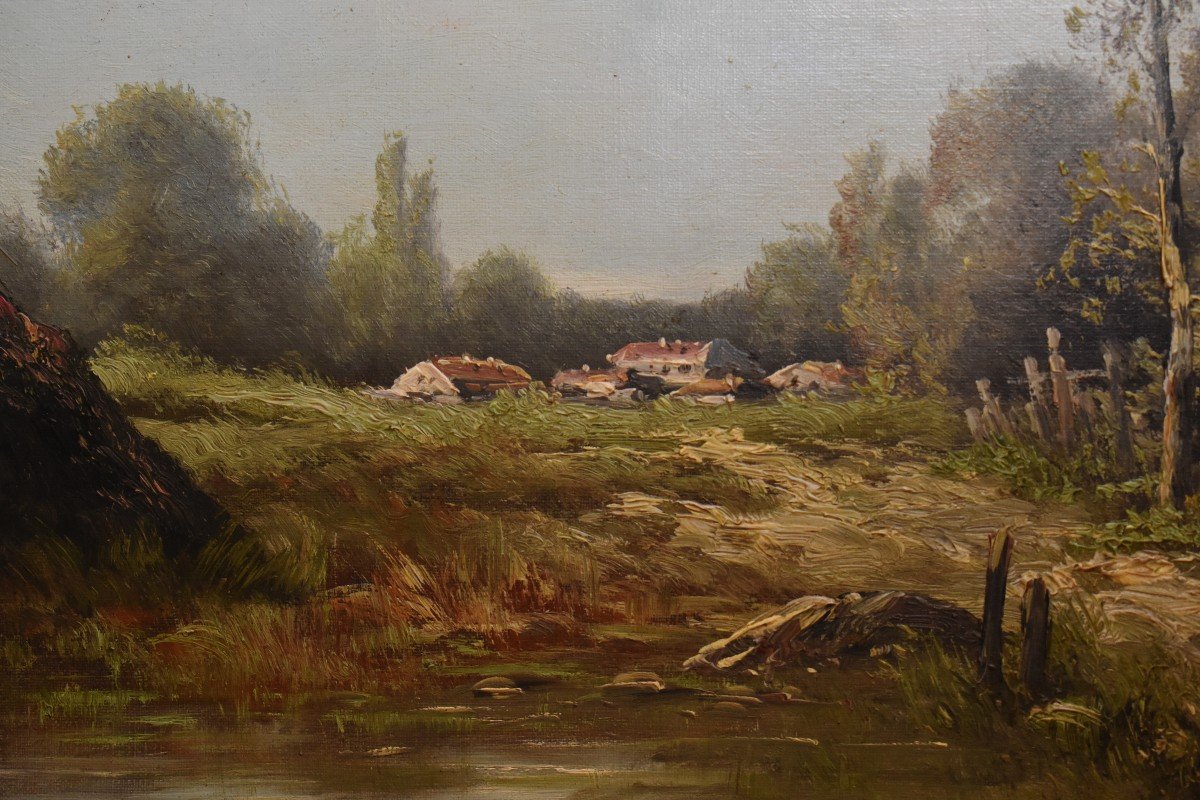 Damarin, &eacute;cole Fran&ccedil;aise, Paysage De Campagne Anim&eacute; , Bois , &eacute;tang, Chemin -photo-3