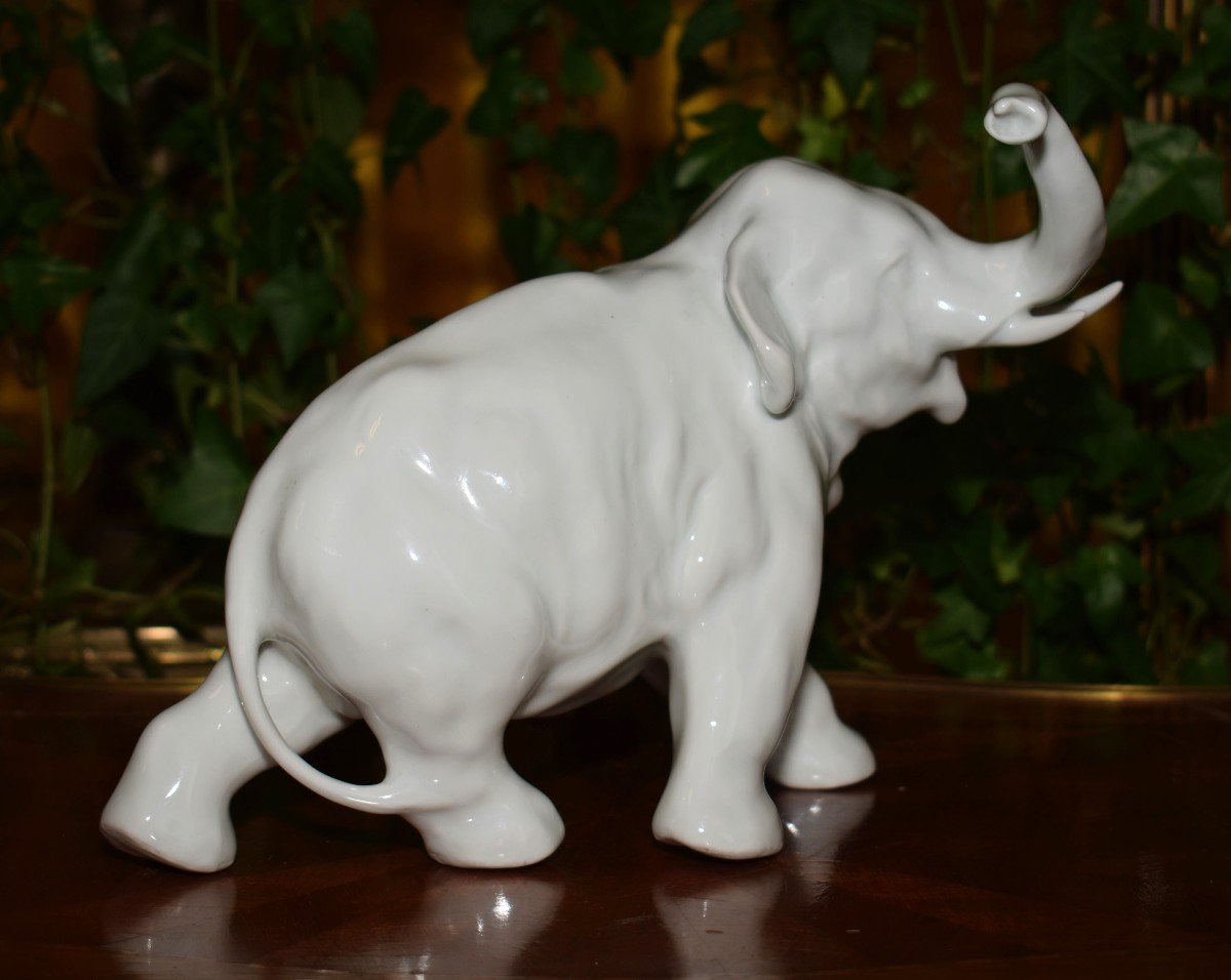 Théodore Haviland, Elephant In White Enameled Porcelain After Jules Desbois (1851-1935)