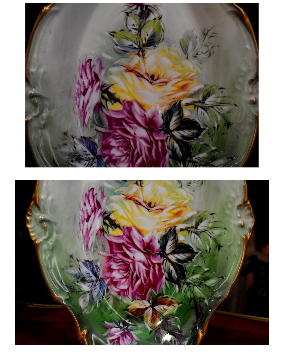 Vegetable Dish And Its Presentation Dish In Limoges Porcelain Entirely Hand Painted By Marcel Caffy-photo-7