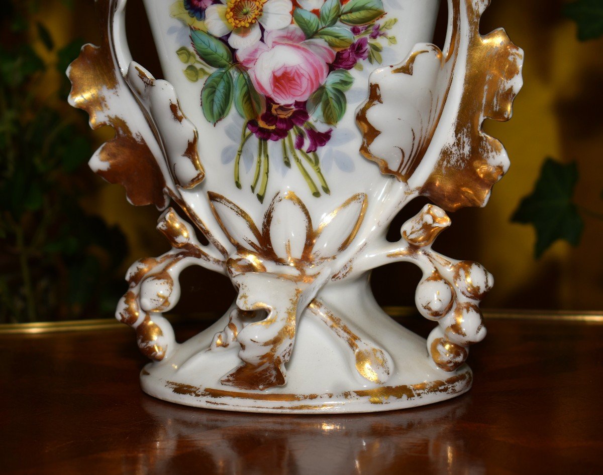 Vase De Mariée En Porcelaine De Limoges, Décor Floral Peint à La Main, Forme Cornet, XIXe-photo-1