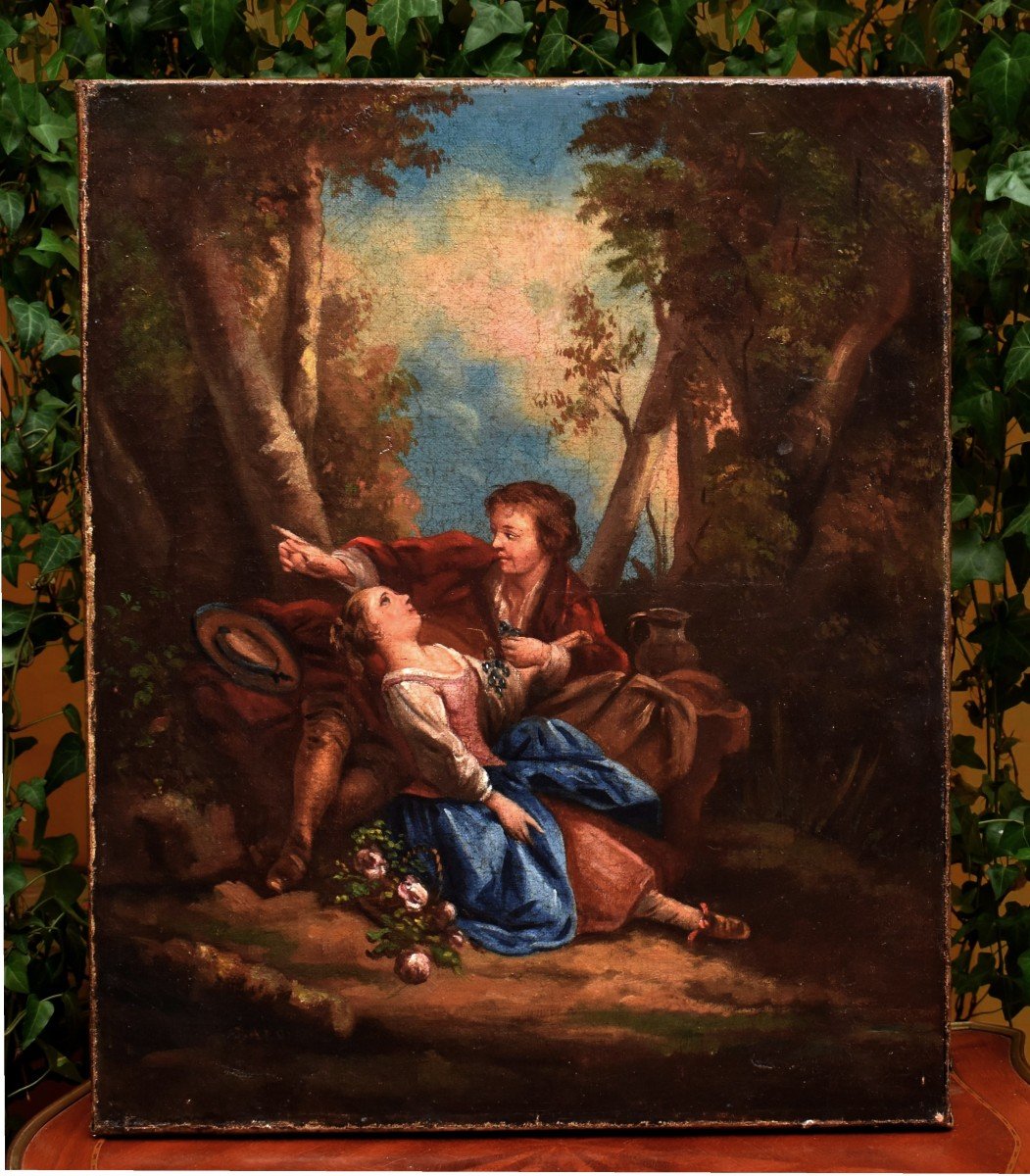 Baron, école Française Du XIXe,  Scène Galante, Huile Sur Toile.