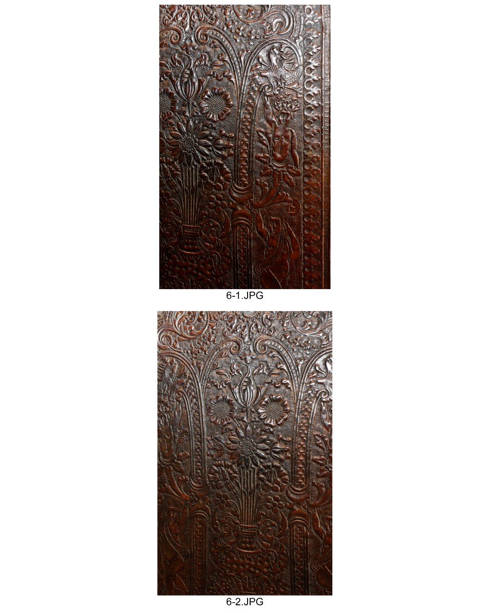 Chaise à Haut Dossier (  146 cm ! ) . De Style  Renaissance Espagnole  du XIXe siècle , Cuir De Cordoue .-photo-2