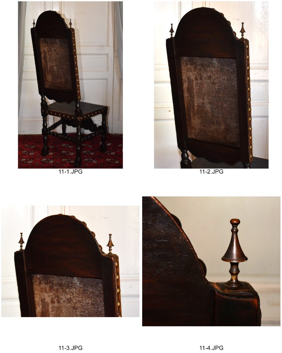 Spanish Renaissance Style High Back Chair, Cordou Leather, Nineteenth-photo-7