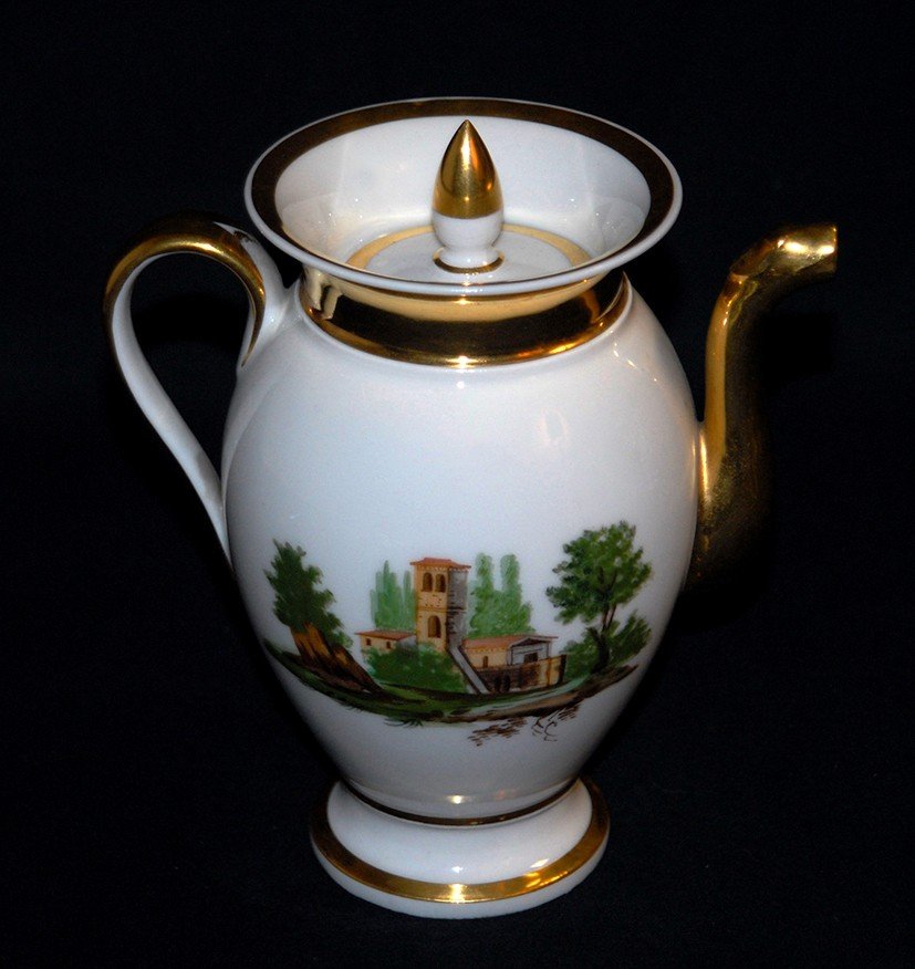 Paris Or Limoges Porcelain Coffee Pot Or Jug, Restoration Period, Circa 1820.-photo-3