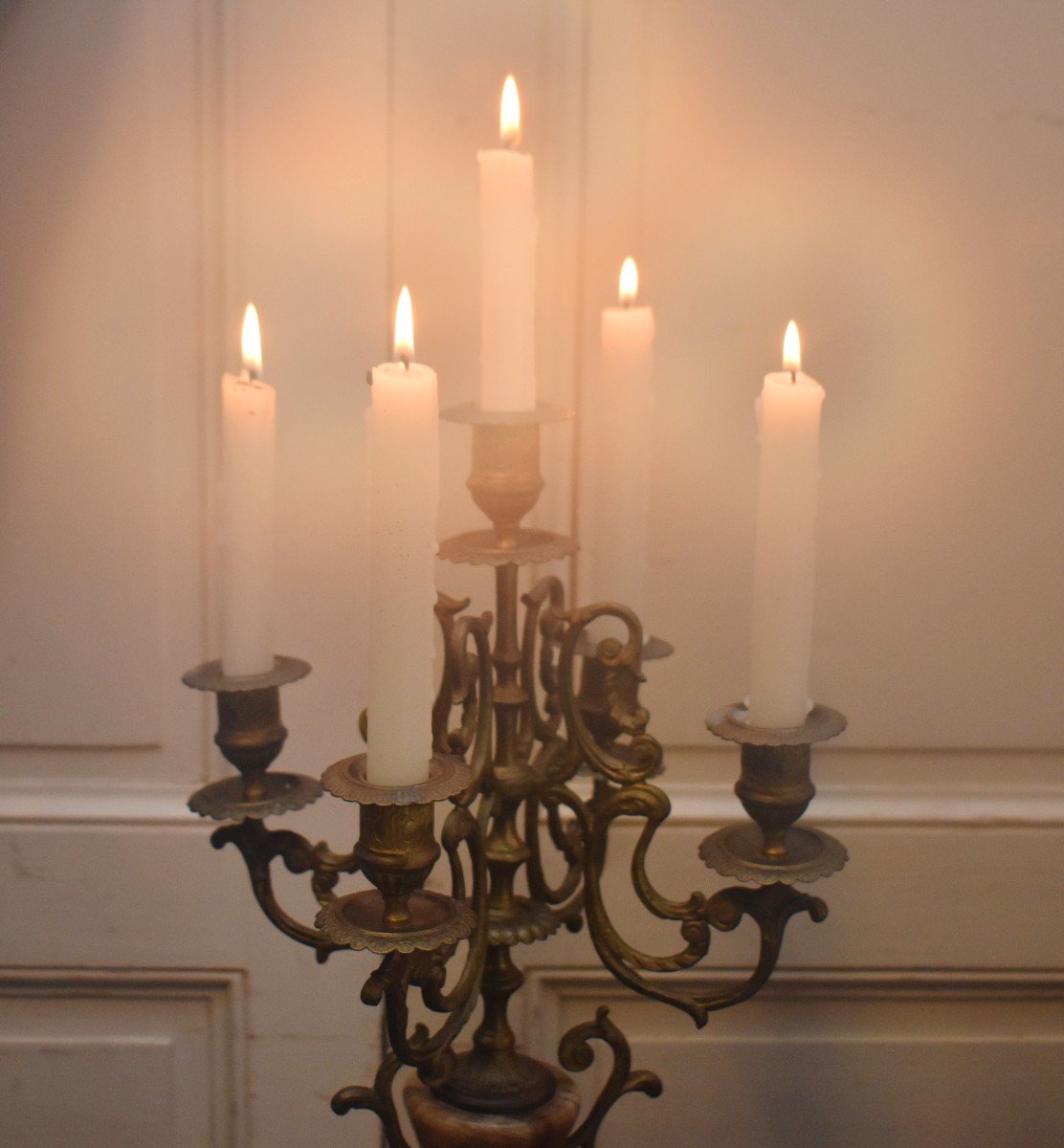 Paire De Candélabres En Bronze Et Onyx , Epoque Napoléon III,  XIXème, chandeliers à  Cinq Bras De Lumière-photo-5