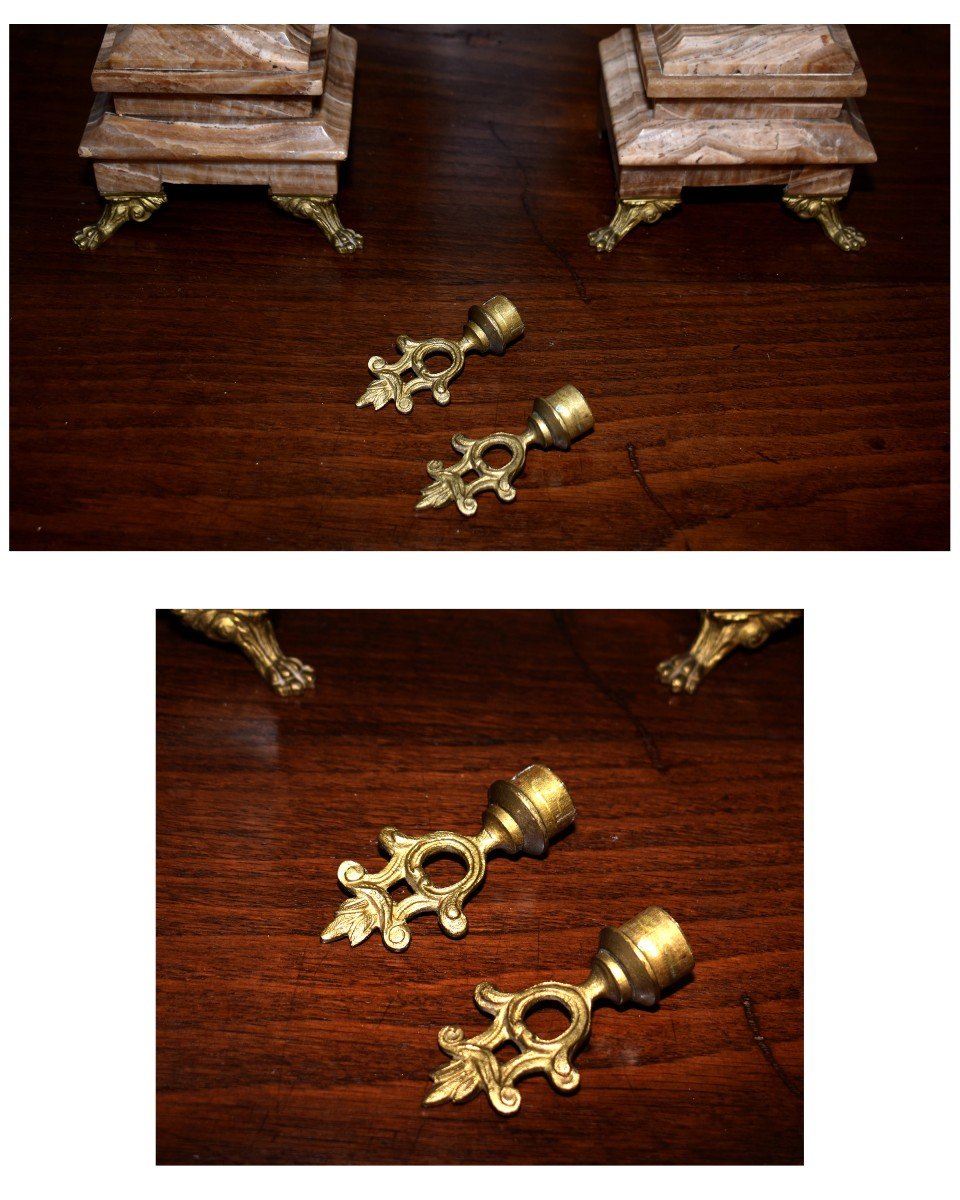 Paire De Candélabres En Bronze Et Onyx , Epoque Napoléon III,  XIXème, chandeliers à  Cinq Bras De Lumière-photo-8