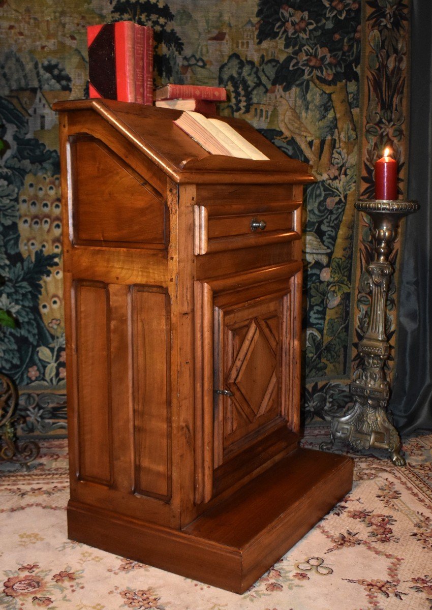 Louis XIII Style Oratory Furniture, Lectern - Writing Desk In Solid Walnut.-photo-2