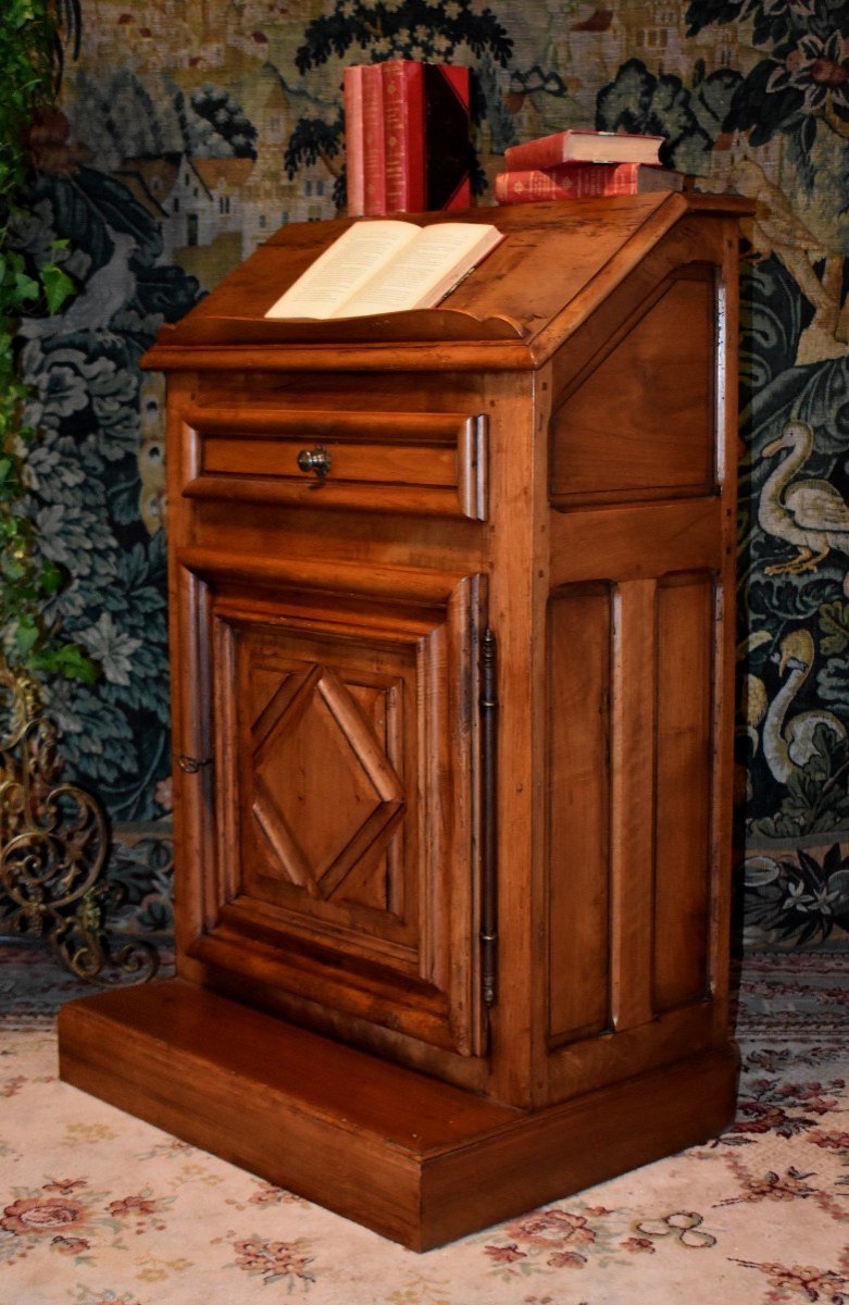 Louis XIII Style Oratory Furniture, Lectern - Writing Desk In Solid Walnut.-photo-3