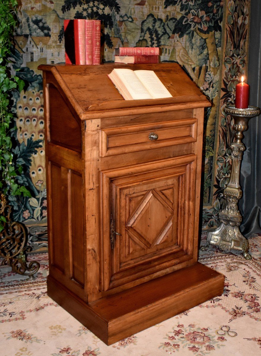 Louis XIII Style Oratory Furniture, Lectern - Writing Desk In Solid Walnut.
