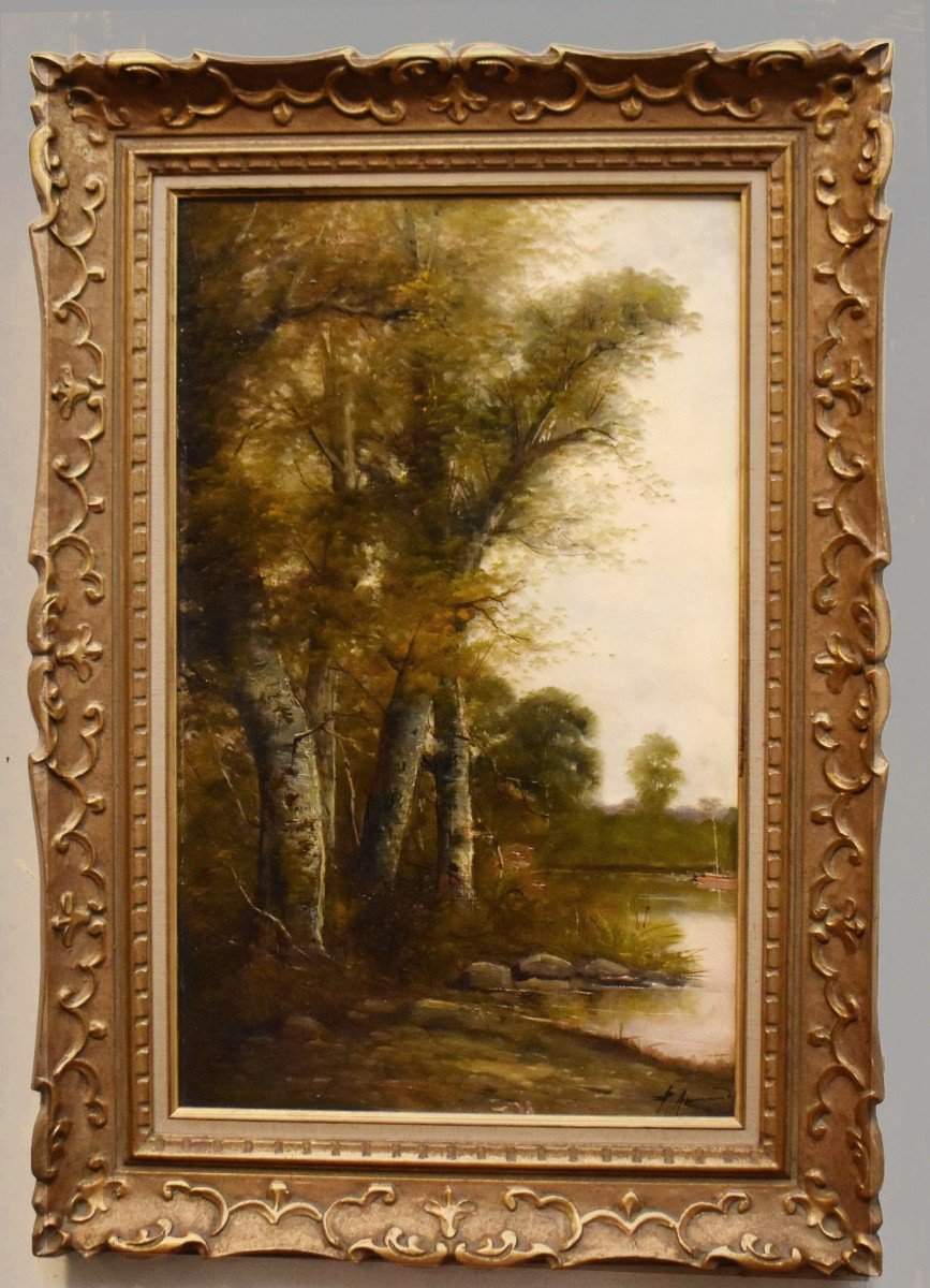 Paul Armandi, XIXe , Tableau De l&#039; &eacute;cole De Barbizon , Paysage Lacustre, Bord De Rivi&egrave;re, -photo-2