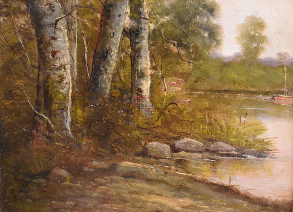 Paul Armandi, XIXe , Tableau De l&#039; &eacute;cole De Barbizon , Paysage Lacustre, Bord De Rivi&egrave;re, -photo-4
