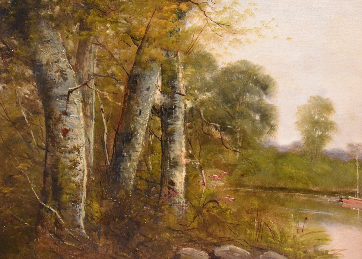 Paul Armandi, XIXe , Tableau De l&#039; &eacute;cole De Barbizon , Paysage Lacustre, Bord De Rivi&egrave;re, -photo-1