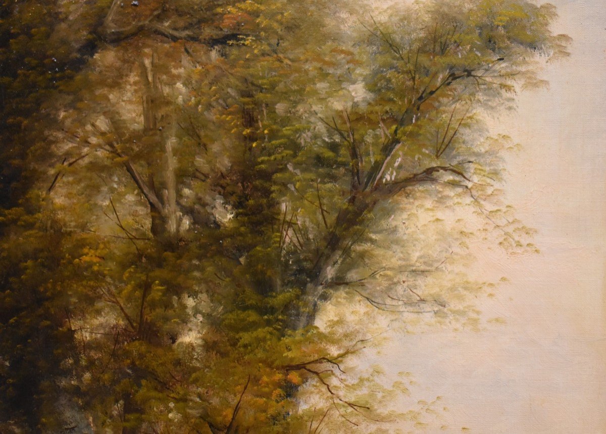 Paul Armandi, XIXe , Tableau De l&#039; &eacute;cole De Barbizon , Paysage Lacustre, Bord De Rivi&egrave;re, -photo-2