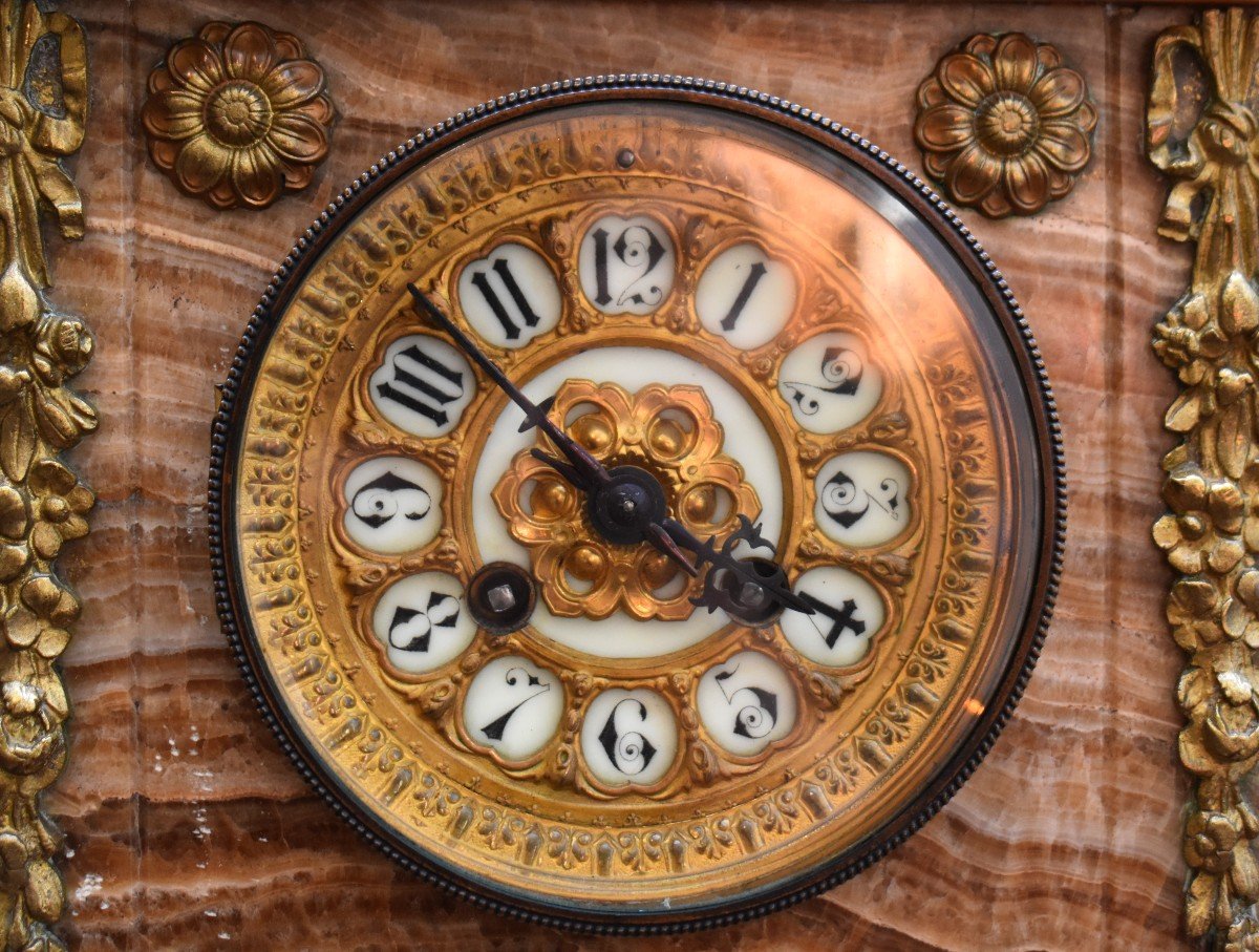 Pendule En Onyx , époque Napoléon III, Horloge De Cheminée -photo-3