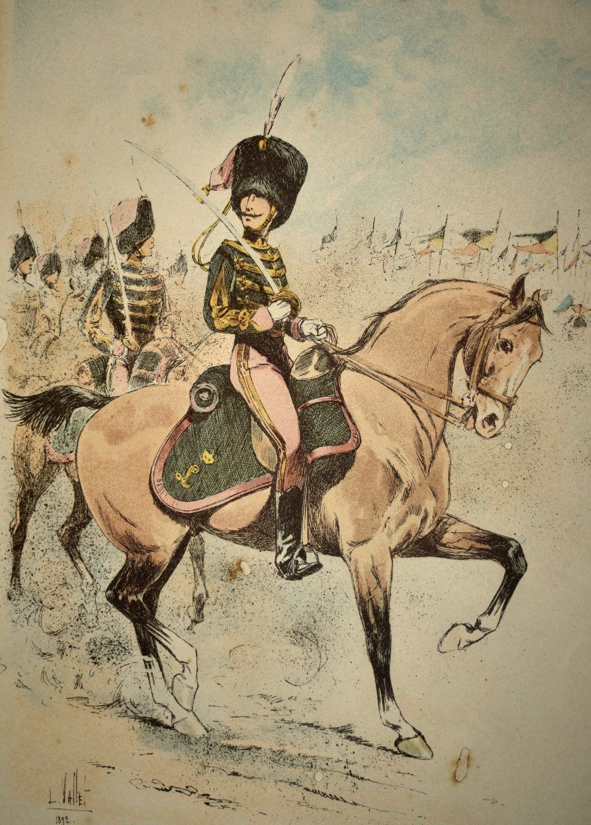 Vallet Louis (1856-1940) Suite Of Four Lithographs, Military Scene, Cavalry Officer-photo-5