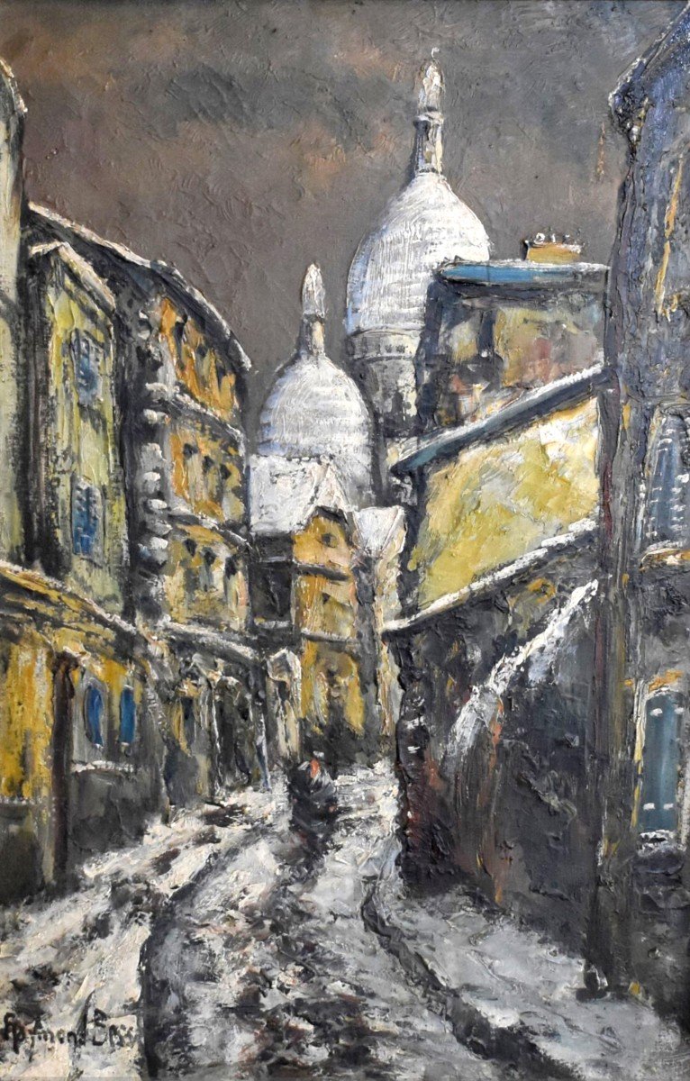 Raymond Besse  ( 1899-1969 ) Vue De Montmartre  En Hiver , Sacré Cœur Sous La Neige , huile sur toile Paris.-photo-2