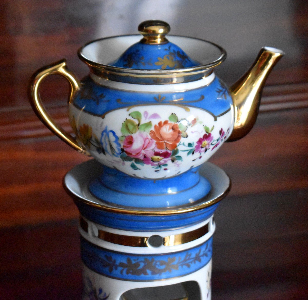 Veilleuse - Tisanière En Porcelaine Entièrement Peinte à La Main, Décor  Bouquets De Fleurs -photo-2