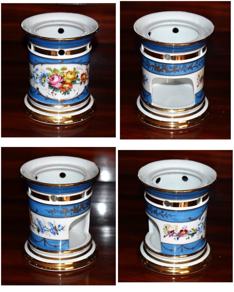 Veilleuse - Tisanière En Porcelaine Entièrement Peinte à La Main, Décor  Bouquets De Fleurs -photo-4