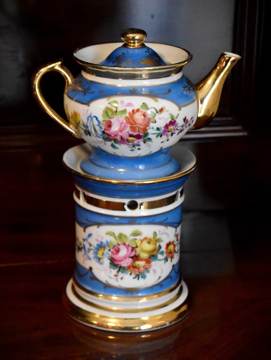 Veilleuse - Tisanière En Porcelaine Entièrement Peinte à La Main, Décor  Bouquets De Fleurs 