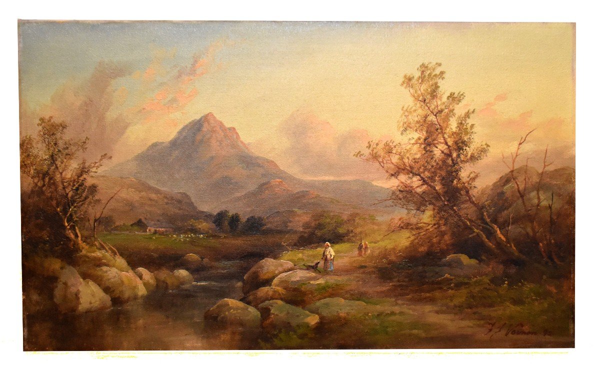 Vernon 1892 , paysage de montagne, " Glaslyn Valley"  pays de Galles , "  sugar loaf mountains"