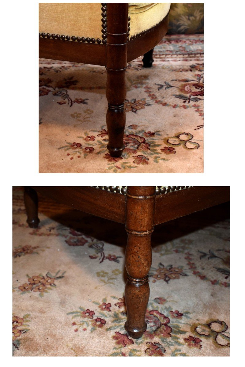 Berg&egrave;re Empire En Acajou  , Pieds Jacob,  D&eacute;cor  De Palmettes Et Chapiteaux Palmiformes. grand fauteuil -photo-5