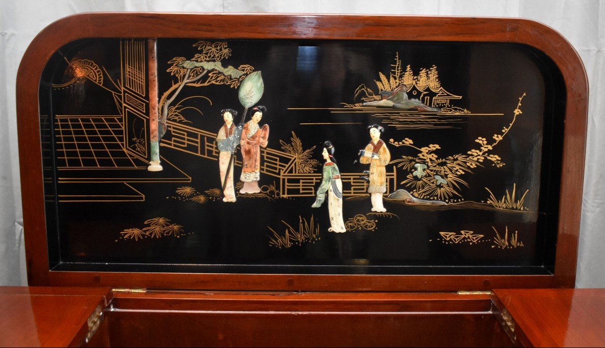 Chinese Bar, Decor Of Characters In Hard Stones And Chinese Lacquer, Animated Scenes,-photo-6