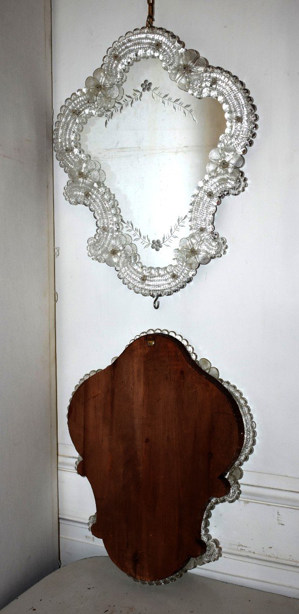 Paire De Miroirs , glace ciselée , En Verre De Murano ,  Miroir  De Style Vénitien, Italie, Venise, cristal.-photo-8