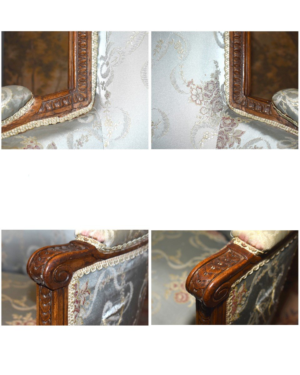 Bergère époque  Louis XVI , XVIIIème, Décor De Rais De Cœur, Piastres Et Pieds Fuseaux Cannelés .  fauteuil de bureau -photo-4
