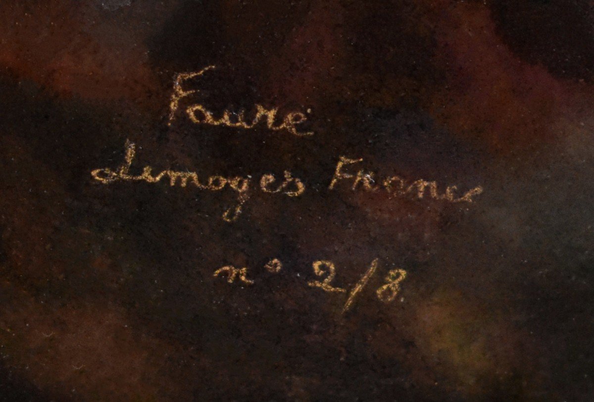 Fauré Camille ( 1919-1985), Très Important émail  De Limoges , grande plaque émaillée . Paysage de mer  titré -photo-6