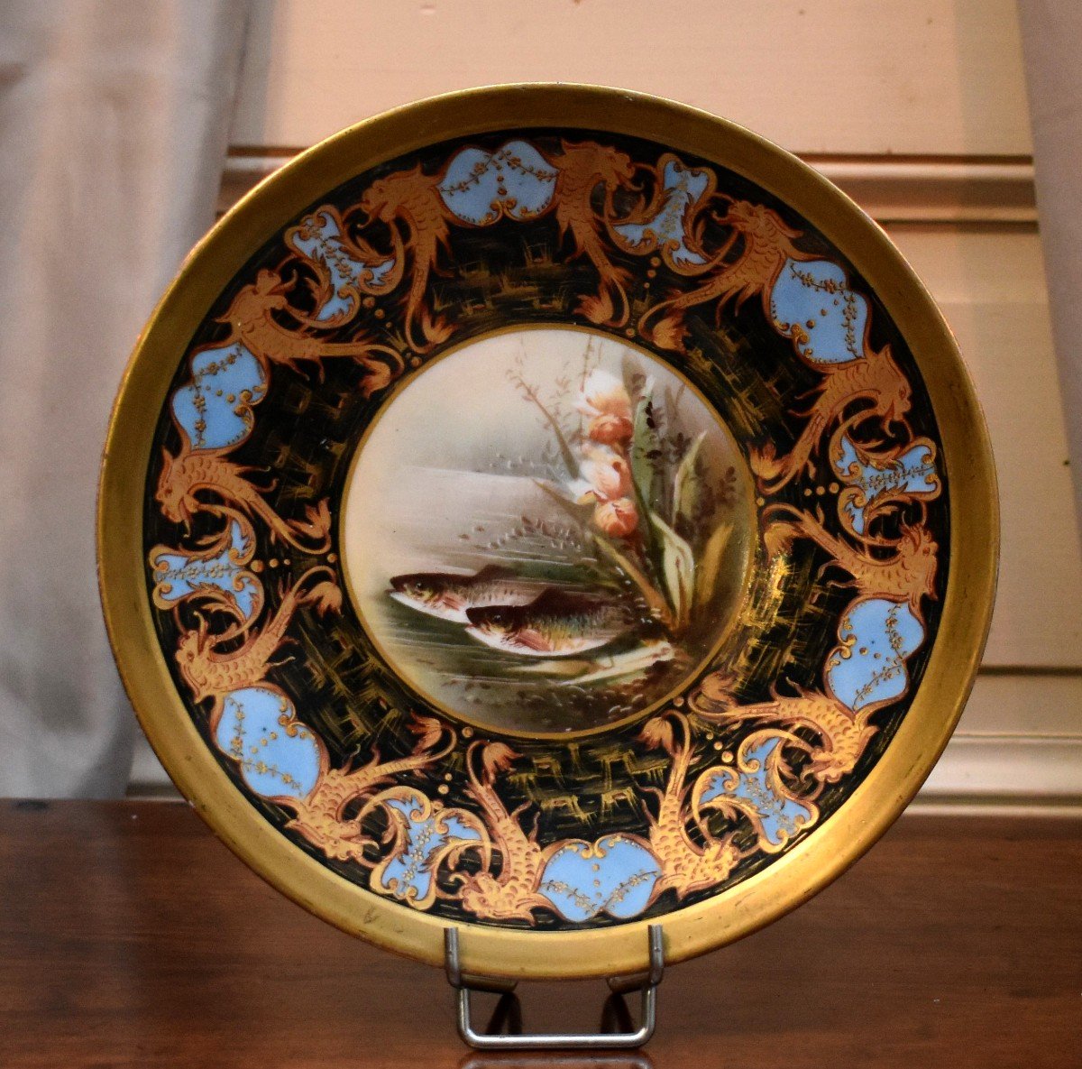 Pouyat Limoges, Decorative Porcelain Plate, Hand Painted Decor, XIXth.-photo-3