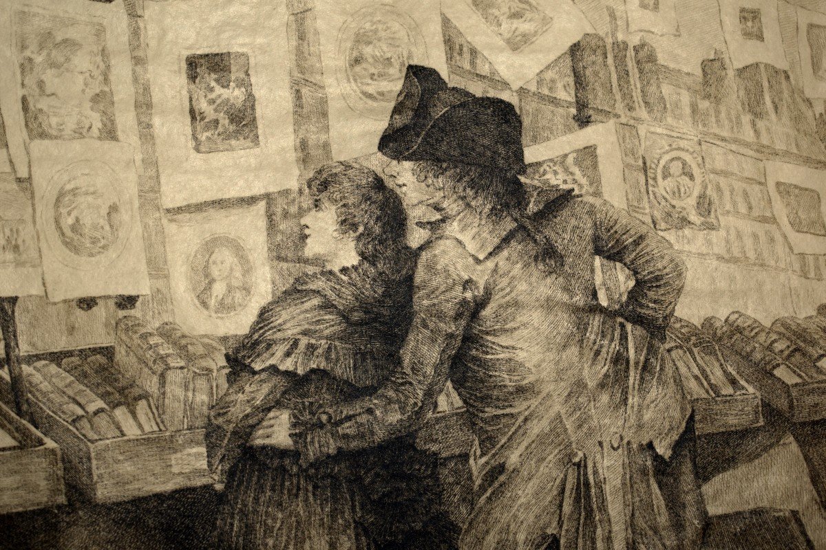 Print By François Petitjean After Georges Cain, The Booksellers On The Quays Of The Seine-photo-3