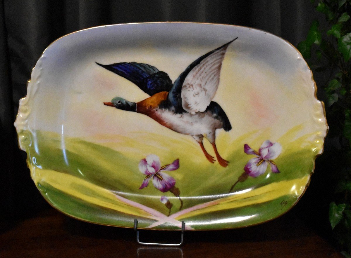 Important Pair Of Limoges Porcelain Decorative Dishes, Hand Painted Decor Pheasant Duck-photo-1