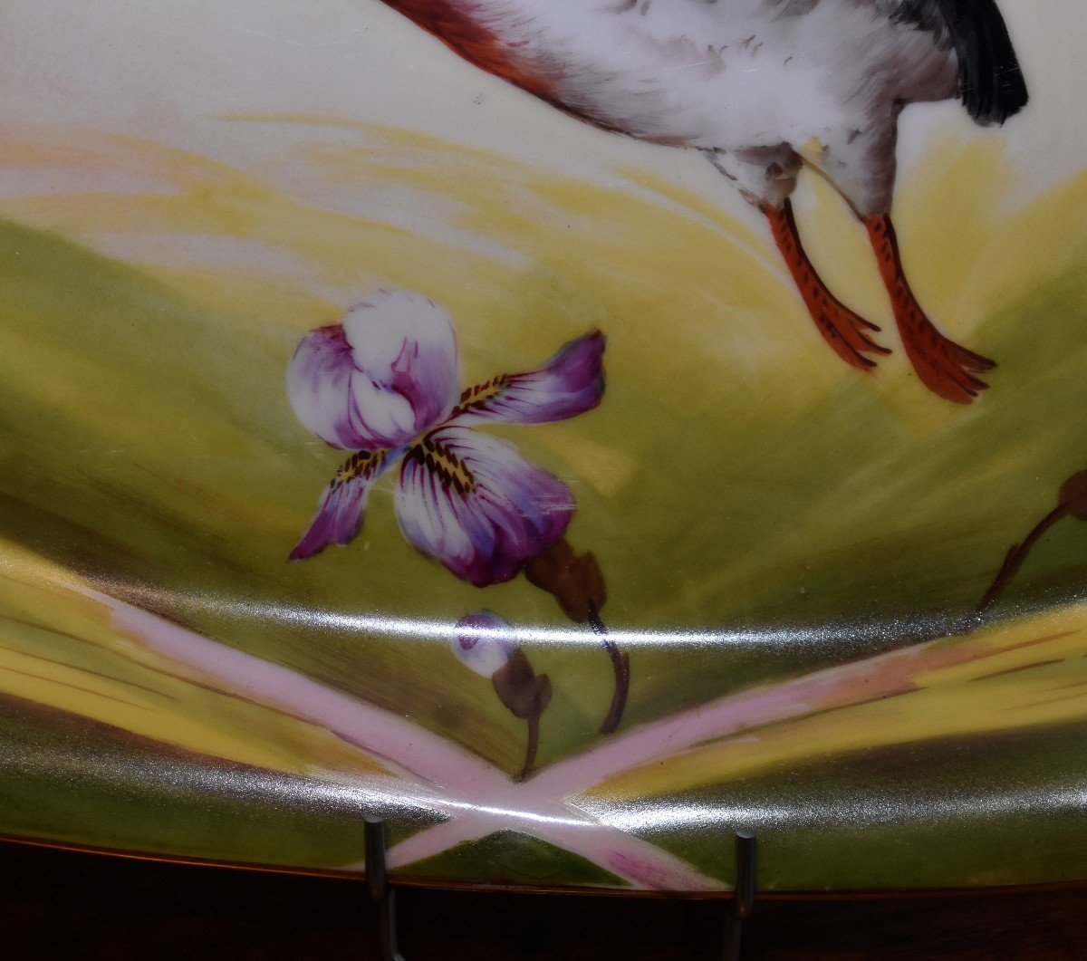 Important Pair Of Limoges Porcelain Decorative Dishes, Hand Painted Decor Pheasant Duck-photo-3
