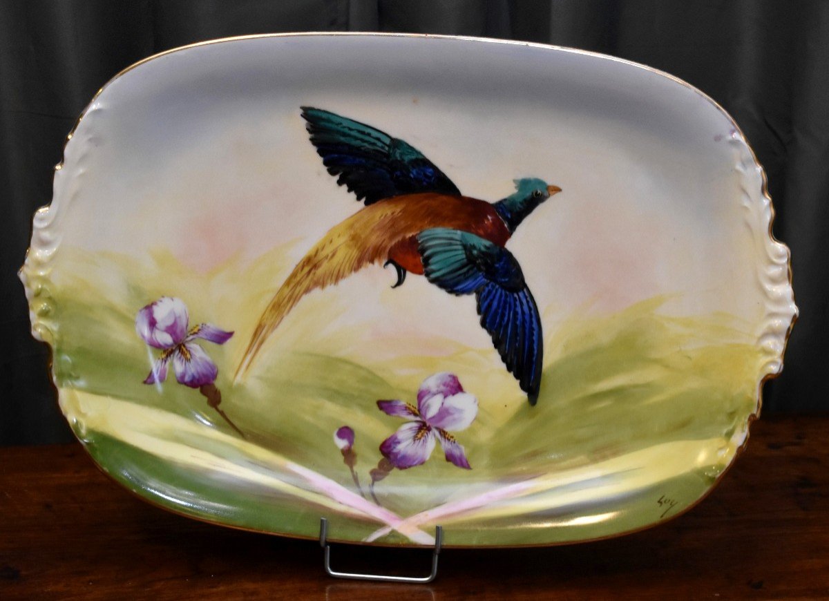 Important Pair Of Limoges Porcelain Decorative Dishes, Hand Painted Decor Pheasant Duck-photo-4