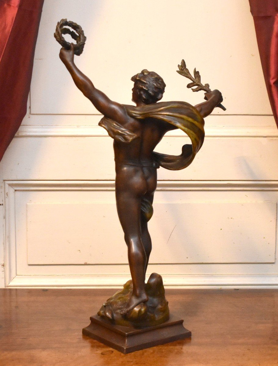 Louis Auguste Moreau , Statue  d'un Athlète de la Rome et Grèce Antique  ,  Le Triomphe , sculpture  en Régule, double patine -photo-4