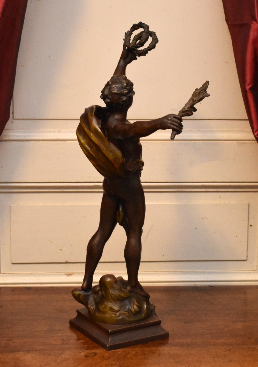 Louis Auguste Moreau , Statue  d'un Athlète de la Rome et Grèce Antique  ,  Le Triomphe , sculpture  en Régule, double patine -photo-2
