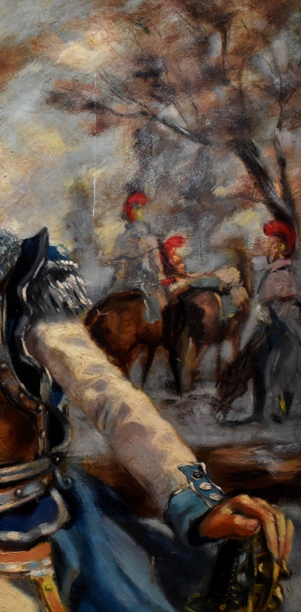 J. Marmande , Grand Tableau représentant un  Carabinier du premier Empire En Uniforme , Peinture Militaire. Soldat .-photo-4